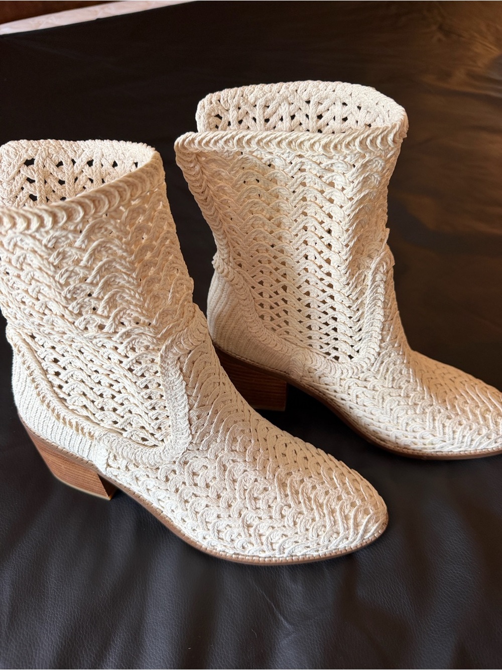 Kelsi Dagger Woven Cream Knit Ankle Booties